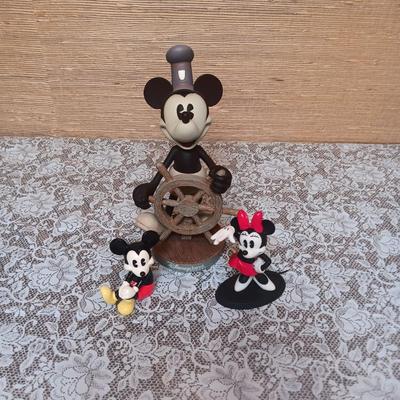 DISNEY MICKEY MOUSE BOBBLEHEAD AND 2 FIGURINES