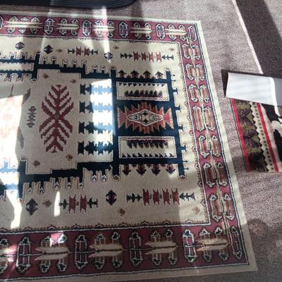 NORTHFORK AREA RUG, 2 RUBBER BACK MOOSE RUGS AND A HALL RUNNER RUG