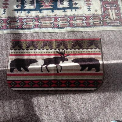 NORTHFORK AREA RUG, 2 RUBBER BACK MOOSE RUGS AND A HALL RUNNER RUG