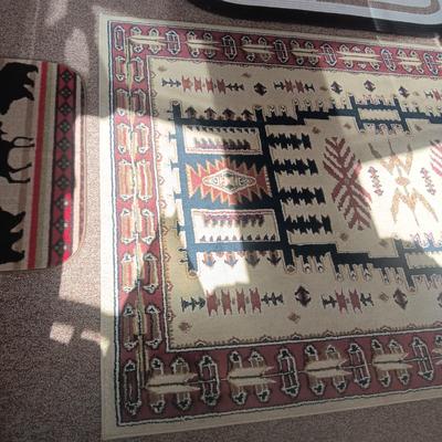 NORTHFORK AREA RUG, 2 RUBBER BACK MOOSE RUGS AND A HALL RUNNER RUG