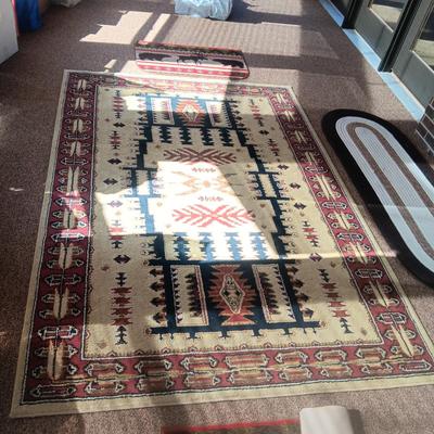 NORTHFORK AREA RUG, 2 RUBBER BACK MOOSE RUGS AND A HALL RUNNER RUG