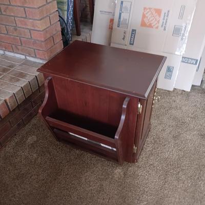 MICROFIBER TUFTED OTTOMAN AND SAUDERS MAGAZINE TABLE WITH CABINET