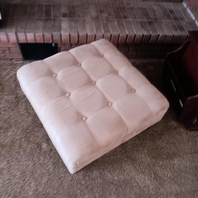 MICROFIBER TUFTED OTTOMAN AND SAUDERS MAGAZINE TABLE WITH CABINET
