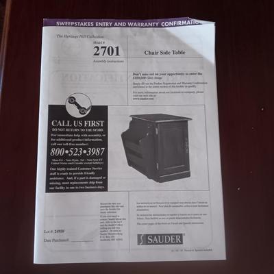 MICROFIBER TUFTED OTTOMAN AND SAUDERS MAGAZINE TABLE WITH CABINET