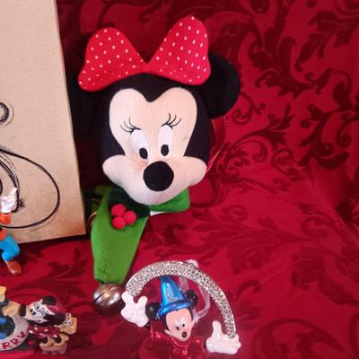CANVAS MICKEY AND MINNIE MOUSE PICTURES, DISNEY ORNAMENTS AND FIGURES PLUS MINNIE HAT
