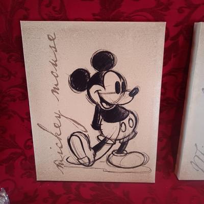 CANVAS MICKEY AND MINNIE MOUSE PICTURES, DISNEY ORNAMENTS AND FIGURES PLUS MINNIE HAT