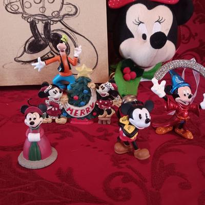 CANVAS MICKEY AND MINNIE MOUSE PICTURES, DISNEY ORNAMENTS AND FIGURES PLUS MINNIE HAT
