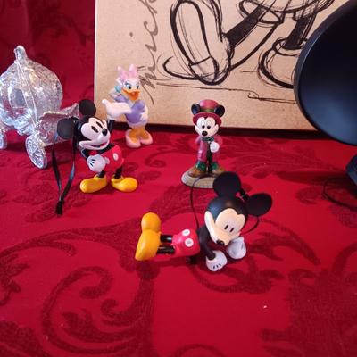 CANVAS MICKEY AND MINNIE MOUSE PICTURES, DISNEY ORNAMENTS AND FIGURES PLUS MINNIE HAT