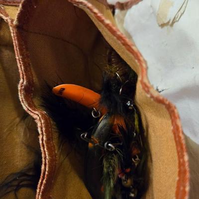 A large Amount of Fly Lures and Leather Carrier