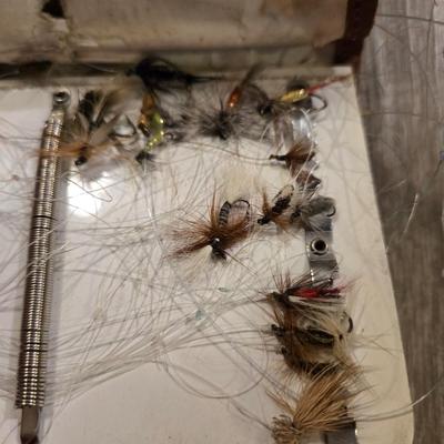 A large Amount of Fly Lures and Leather Carrier