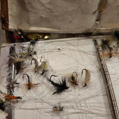 A large Amount of Fly Lures and Leather Carrier