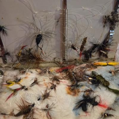 A large Amount of Fly Lures and Leather Carrier