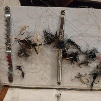 A large Amount of Fly Lures and Leather Carrier