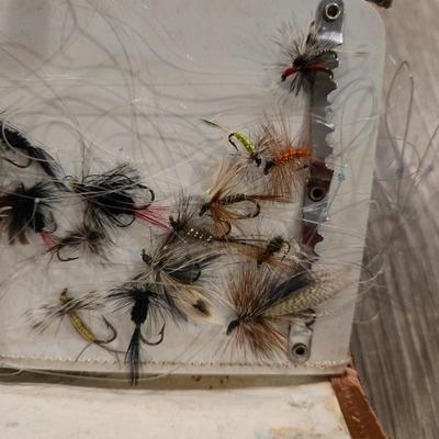 A large Amount of Fly Lures and Leather Carrier