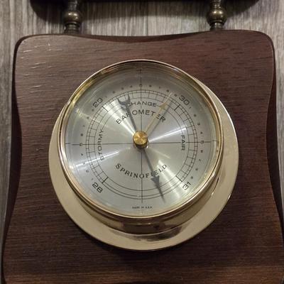 Vintage Barometer Thermometer Humidity Meter Springfield Instrument Co. Wood
