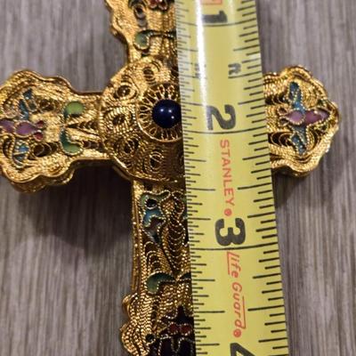 Cloisonne Enamel Cross with Blue Lapis Center Stone