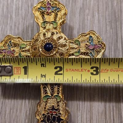 Cloisonne Enamel Cross with Blue Lapis Center Stone