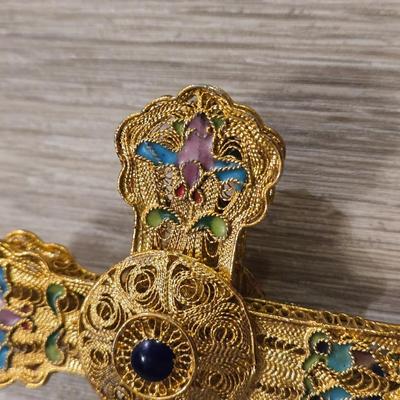 Cloisonne Enamel Cross with Blue Lapis Center Stone