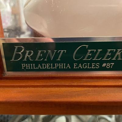 Brent Celek Signed Philadelphia Eagles w/White Logo Football in a Nice Glass Curio Display Case 14.5