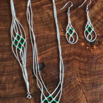 Native American Sterling Silver Necklace, Bracelet, & Earrings Set
