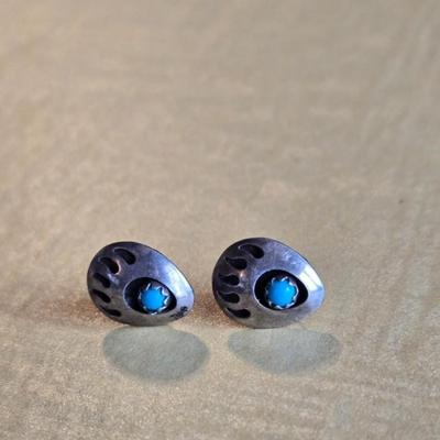 Sterling & Turquoise Bear Paw Earrings