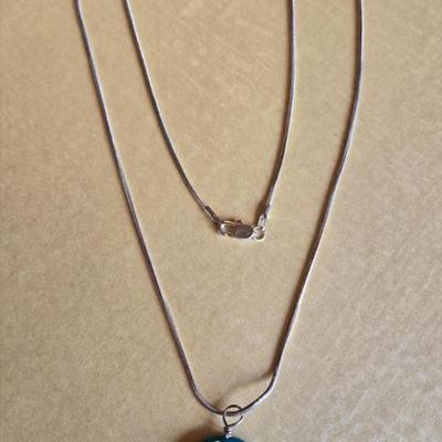 Native American Turquoise Bear Pendant with Lapis & Coral Inlay on a Sterling Italian Chain