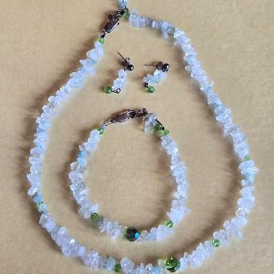 Peridot & Aquamarine Beaded Necklace, Bracelet, & Earrings