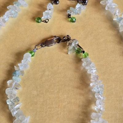 Peridot & Aquamarine Beaded Necklace, Bracelet, & Earrings