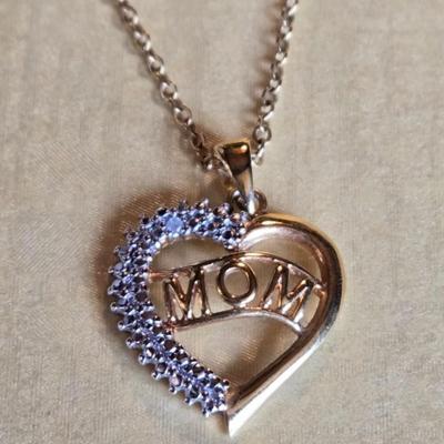 Gold over Sterling 'Mom' Heart Pendant Necklace