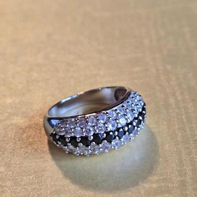 Sterling Silver Sapphire & Cubic Zirconia Ring