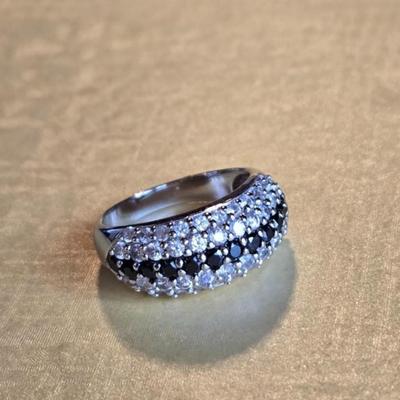 Sterling Silver Sapphire & Cubic Zirconia Ring