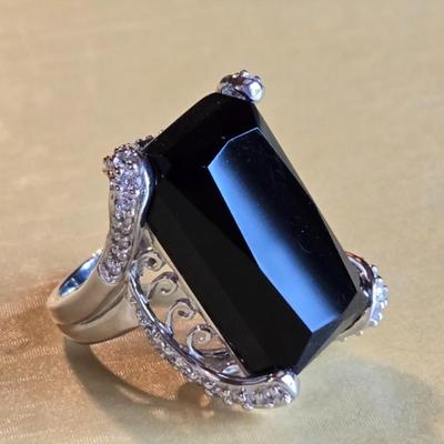 Large Black Agate & Sterling Silver Ring