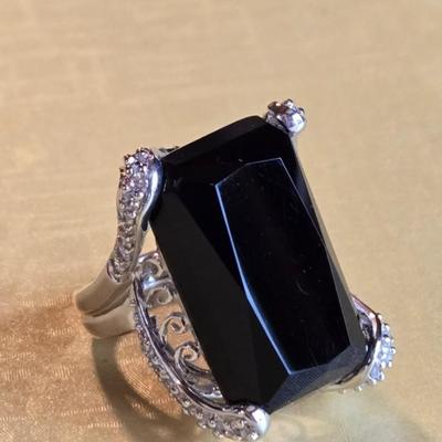 Large Black Agate & Sterling Silver Ring
