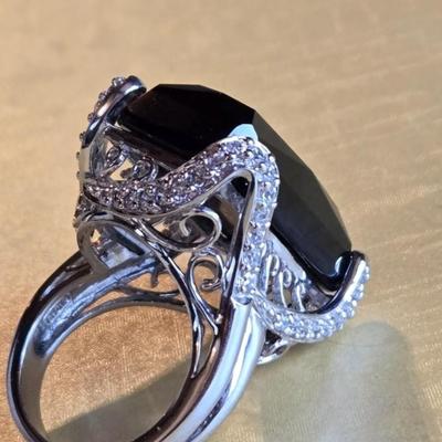 Large Black Agate & Sterling Silver Ring