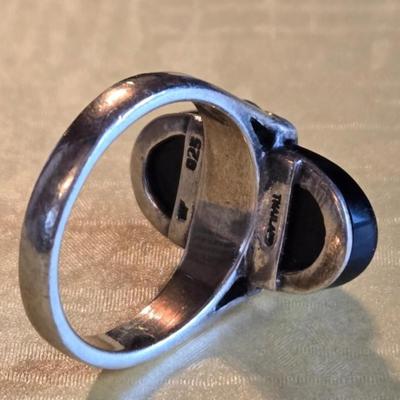 Sterling Silver Black Onyx & Opal Ring