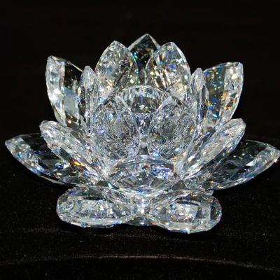 (2) SWAROVSKI 125 CANDLEHOLDERS WATERLILY *Largest* Designer: Max Shreck. Introduced: 1979. Retired: 2020. Swarovski Crystal Code...