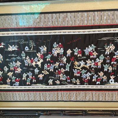 Vintage Chinese Silk Embroidery “100 Children Playing” Decorative Art Frame Size 17.75