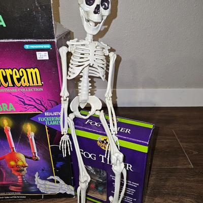 Vintage Halloween Decorations Skeleton Haunted Light Fixture, and Fog Timer