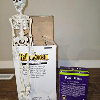 Vintage Halloween Decorations Skeleton Haunted Light Fixture, and Fog Timer