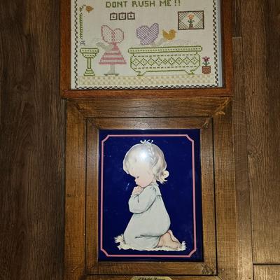 Vintage 1977 Sara Gutierrez Cross-Stich and Hummelwerk Framed Art