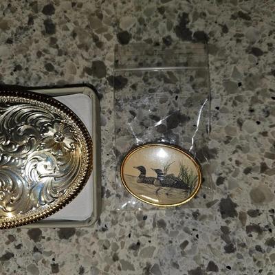 Vintage Beautiful MONTANA SILVERSMITHS Silver BELT BUCKLE and Barlow Pin