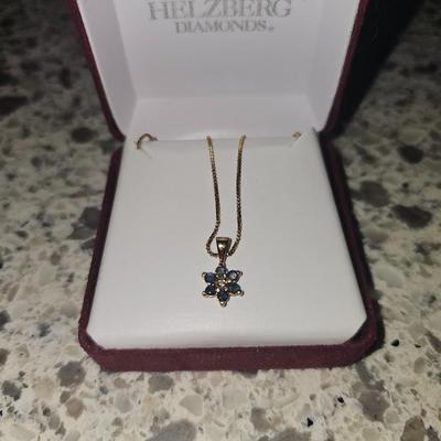 Gold and Silver Blue Saphire Pendant Necklace Appears to be 14kt Beautiful Piece