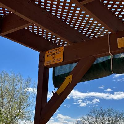 3 SIGNS AND WOODEN CHICKEN