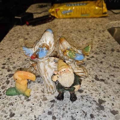 Vintage Porcelain, Onyx Stone, Hand Carved Art Figures Birds