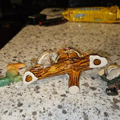 Vintage Porcelain, Onyx Stone, Hand Carved Art Figures Birds