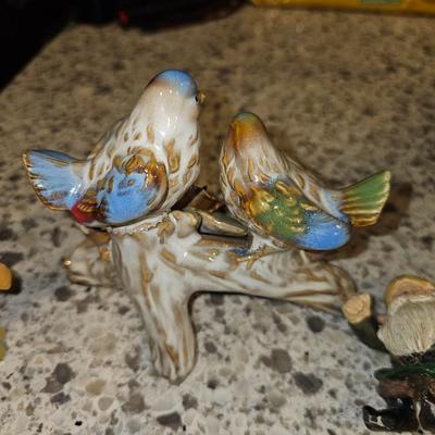 Vintage Porcelain, Onyx Stone, Hand Carved Art Figures Birds