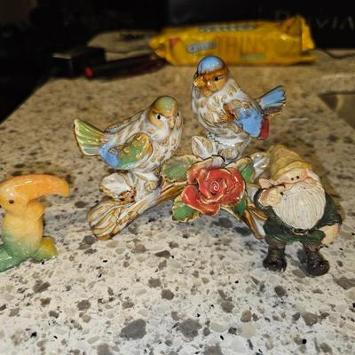 Vintage Porcelain, Onyx Stone, Hand Carved Art Figures Birds