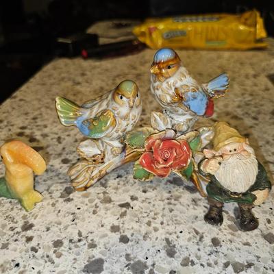 Vintage Porcelain, Onyx Stone, Hand Carved Art Figures Birds