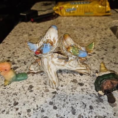 Vintage Porcelain, Onyx Stone, Hand Carved Art Figures Birds