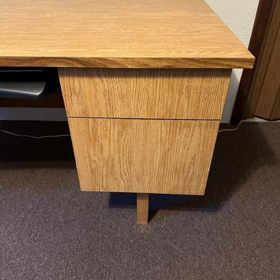 WOOD DESK AND OFFICE CHAIR